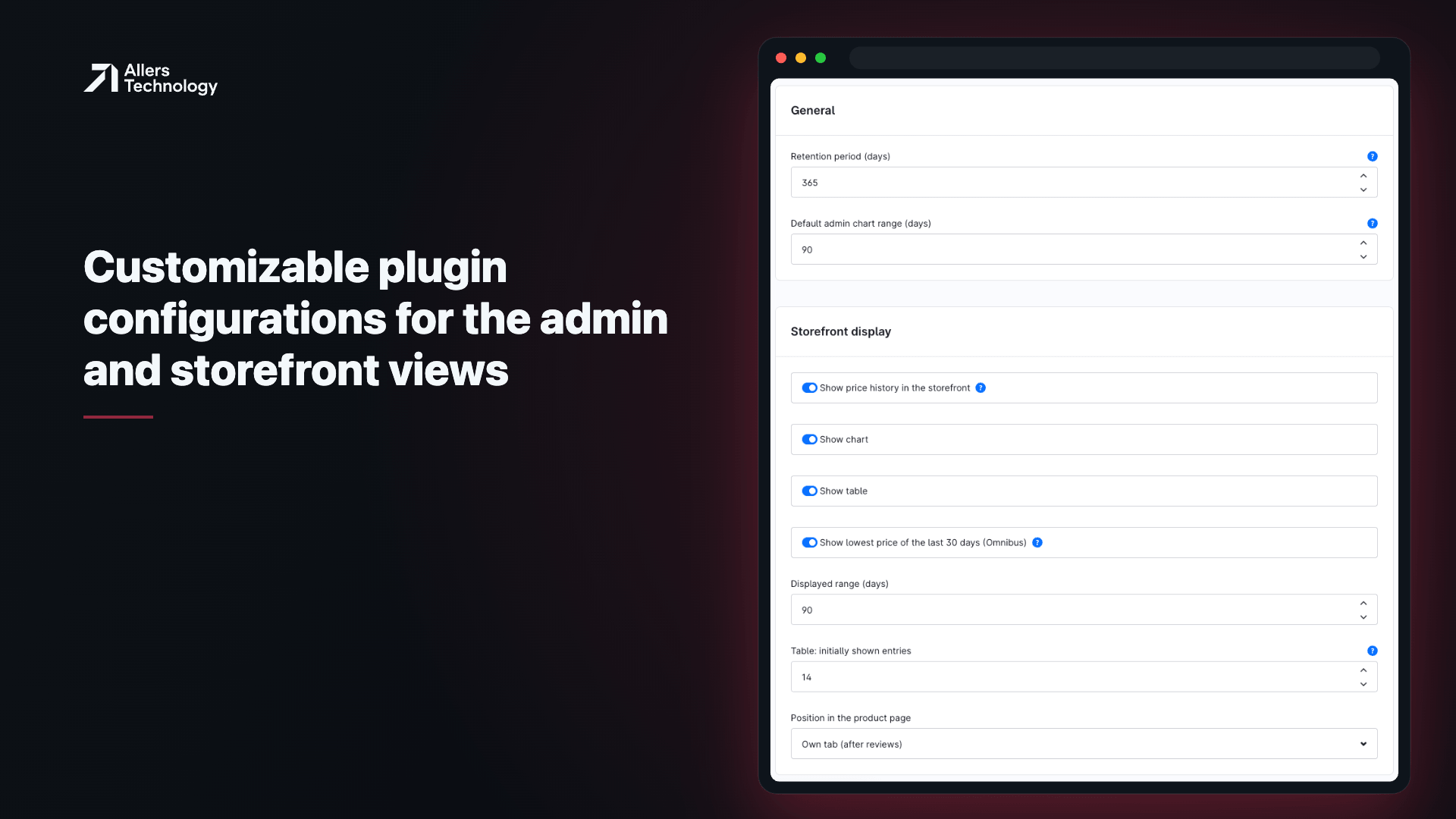 Customizable plugin configurations for the admin and storefront views